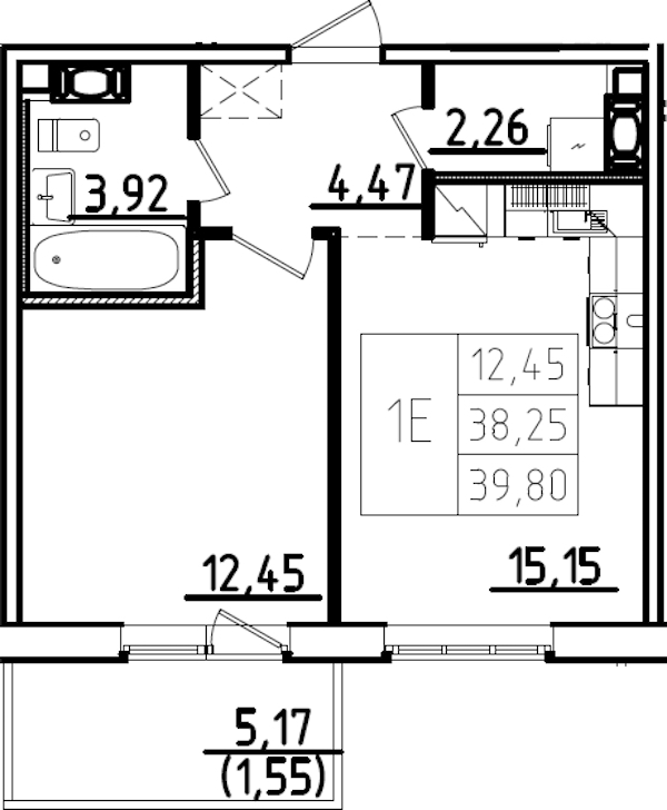1-комнатная квартира 43.42 м², 3/9 эт., ЖК «IQ Гатчина 3»